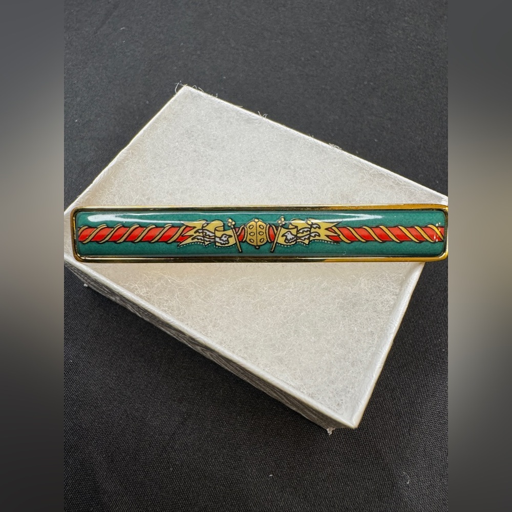 Hermes Green & Red Gold Tie Clip